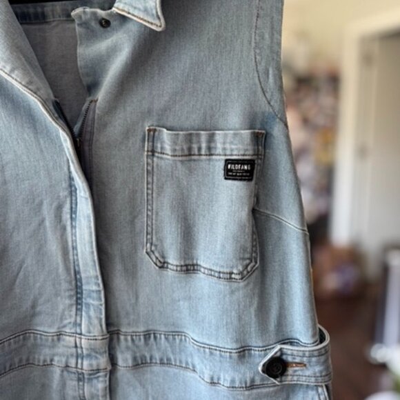 Wildfang Essential Denim Sleeveless High Waisted Coverall - Picture 5 of 7